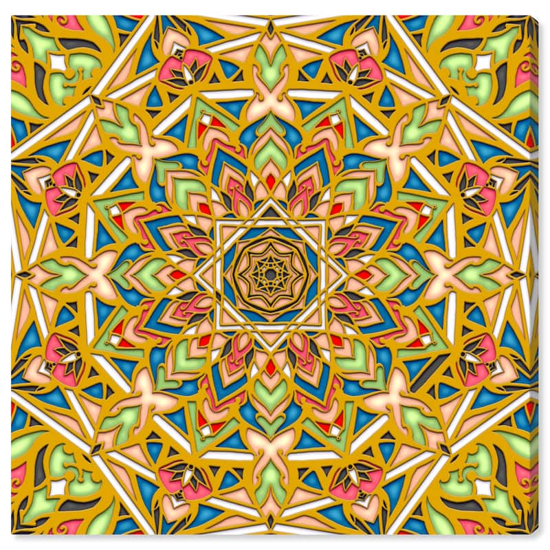 Wynwood Studio Canvas Abstract Floral Mandala II Yellow and Bohemian & Eclectic Wall Art Canvas Print