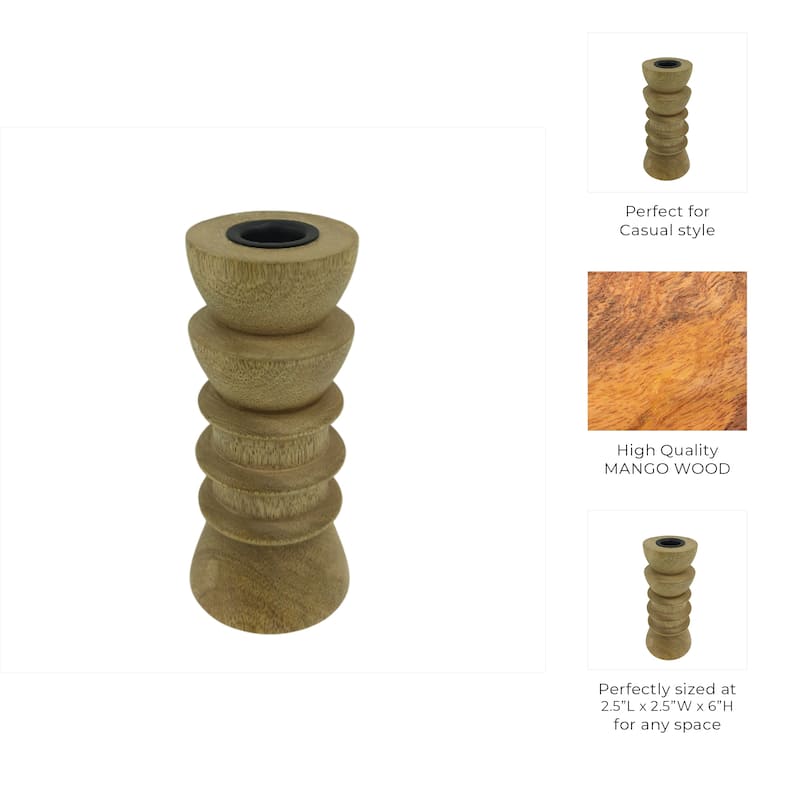 Mango Wood Candle Holder Carved Design Decorative Sculptural Accent