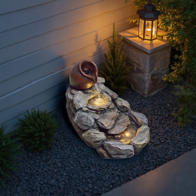 Weather-Resistant Outdoor Rocky Stream Water Fountain with LED Lights