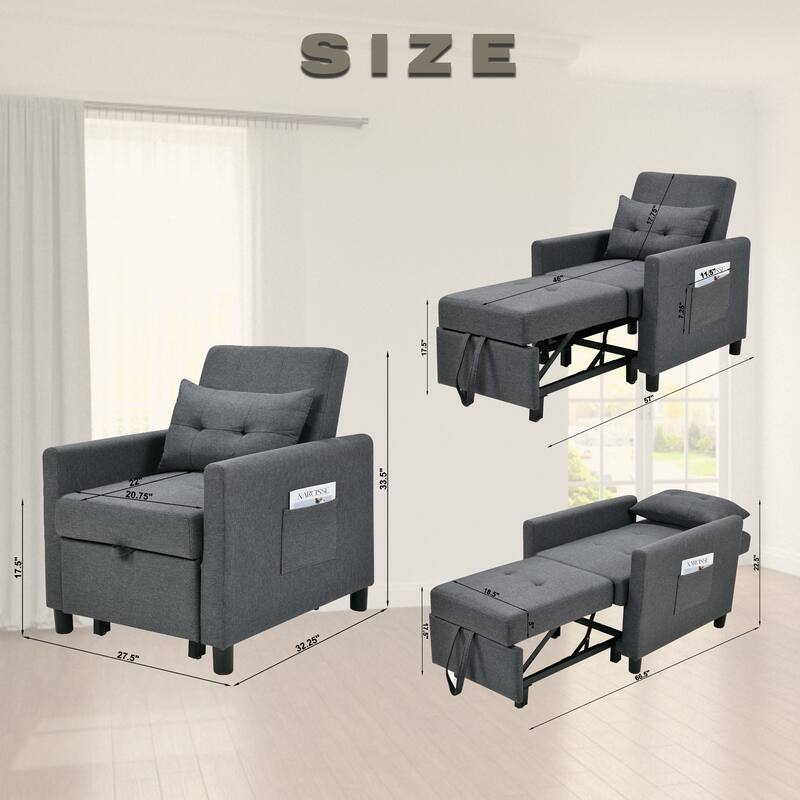 Single Sofa Bed with Pullout Sleeper with 1pc Lumbar pillow