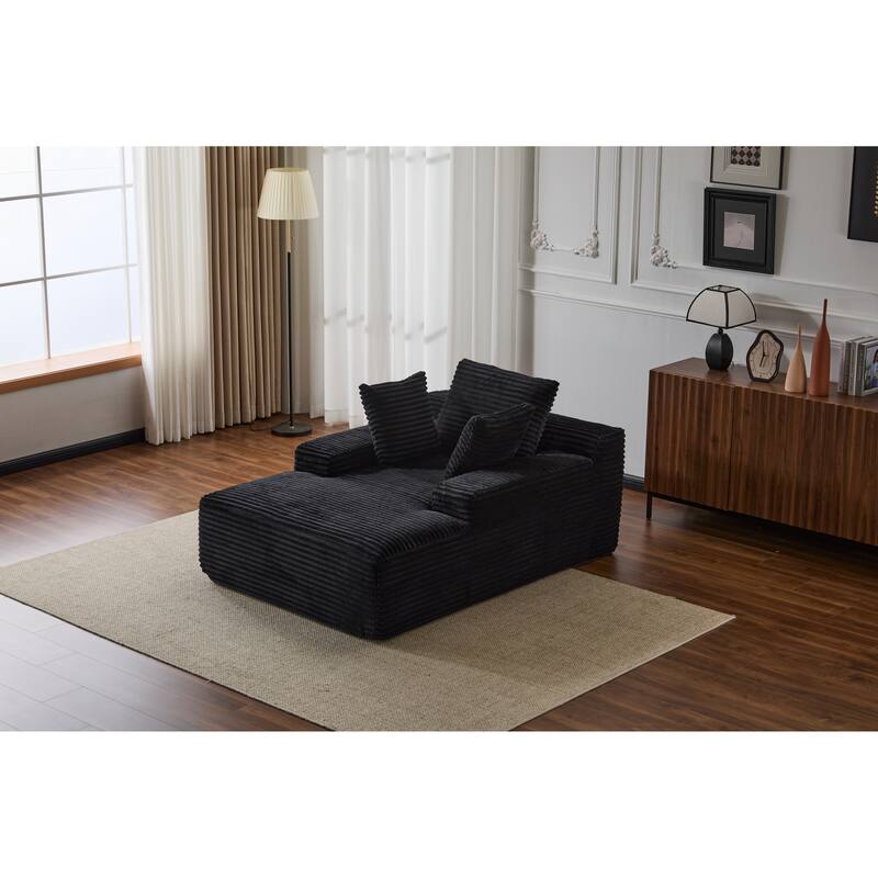 Oversized Chaise Lounge Chair, Modern Corduroy Sleeper Sofa Daybed, Black, No Assembly