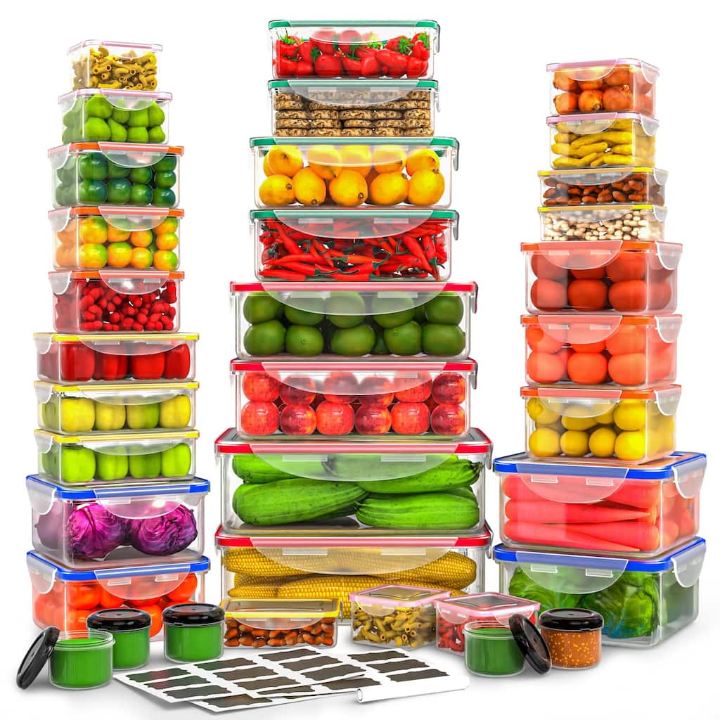 70 Pcs Large Food Storage Containers with Lids Airtight-85OZ-Small Box, Total 763OZ Stackable Kitchen Bowls