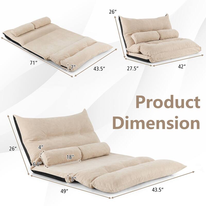Convertible Lazy Sofa Bed with Adjustable Backrest& Lumbar Pillows On