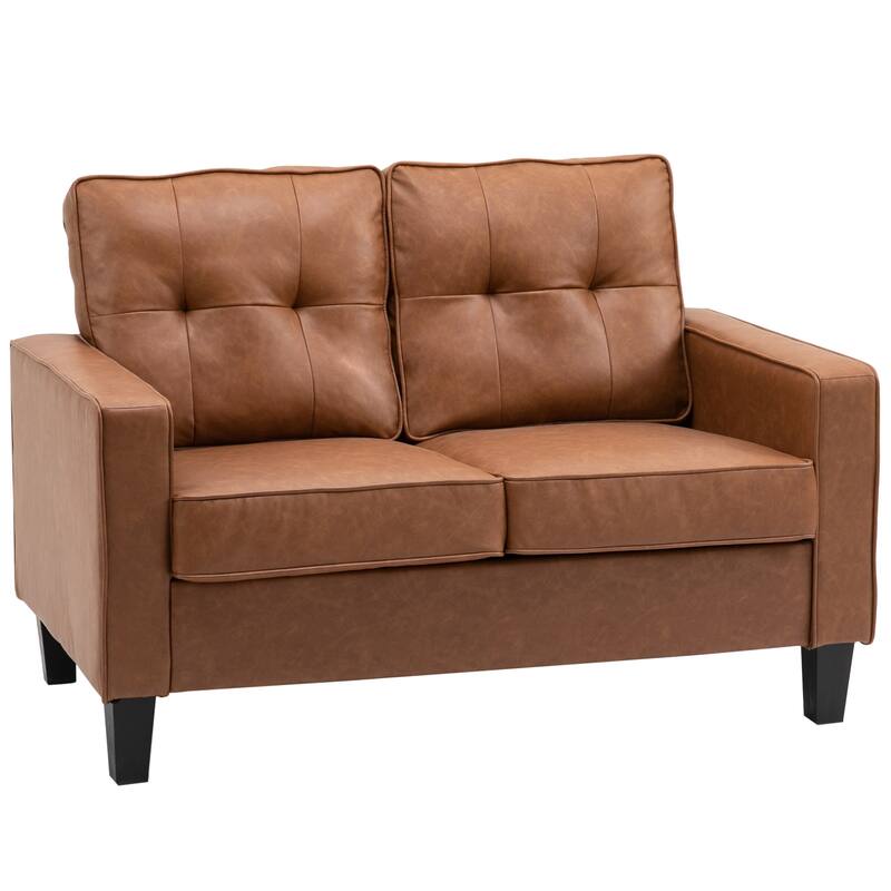 Loveseat Sofa with Button Tufted Back, Leather Upholstered Armsofa Couches, Versatile 2-Seat Settee for Bedroom