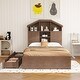 preview thumbnail 25 of 69, Wooden platform bed with house shaped storage headboard and drawers