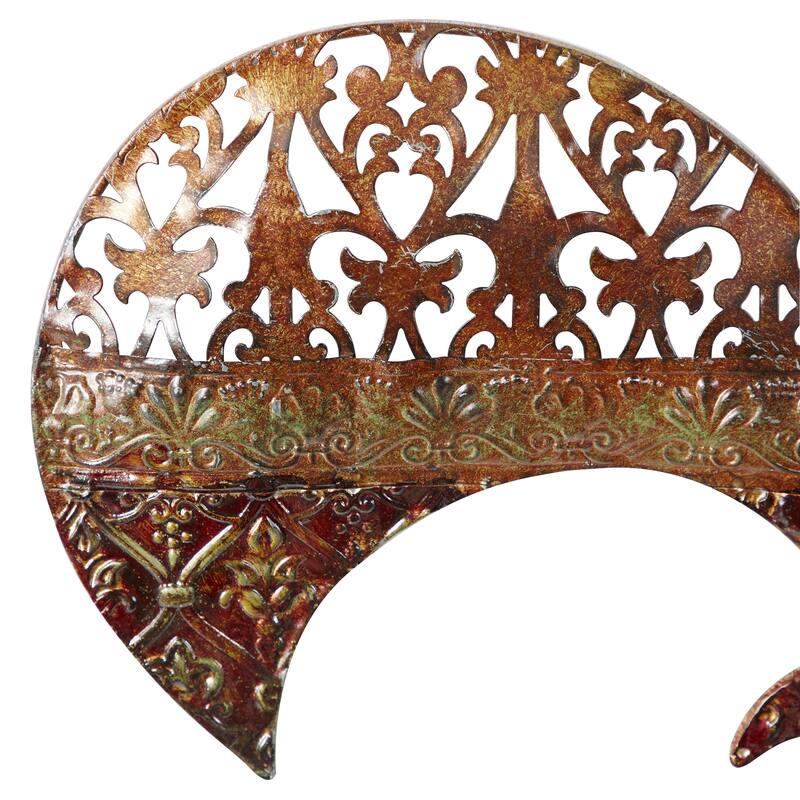 Metal Fleur De Lis Wall Decor with Perforated Details - Brown - Roche River Decor