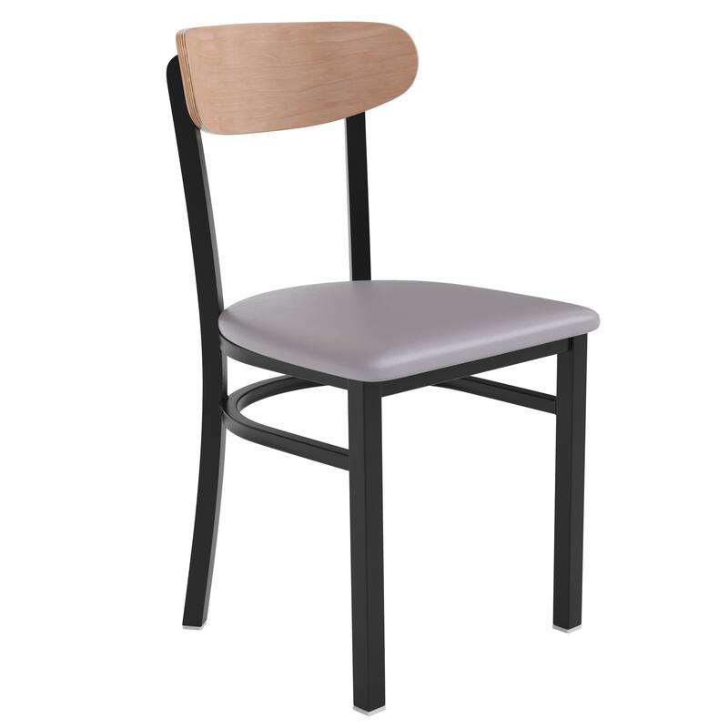 Commercial Metal Dining Chair with Wood Seat and Boomerang Back