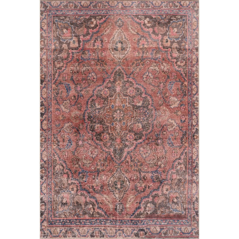Nuloom Corisandi Traditional Medallion Washable Rug - 8' 6" x 11' 6" - Red - Rectangle