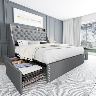 Bed Frame with 4 Storage Drawers and Headboard - Bed Bath & Beyond ...