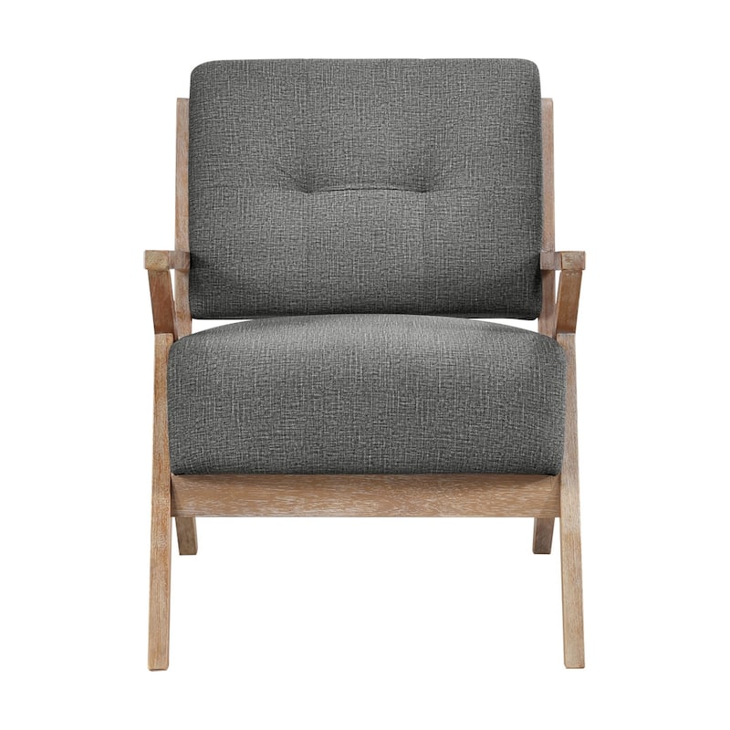 Edra 33 Inch Accent Armchair, Rubberwood Frame, Gray Polyester Cushions