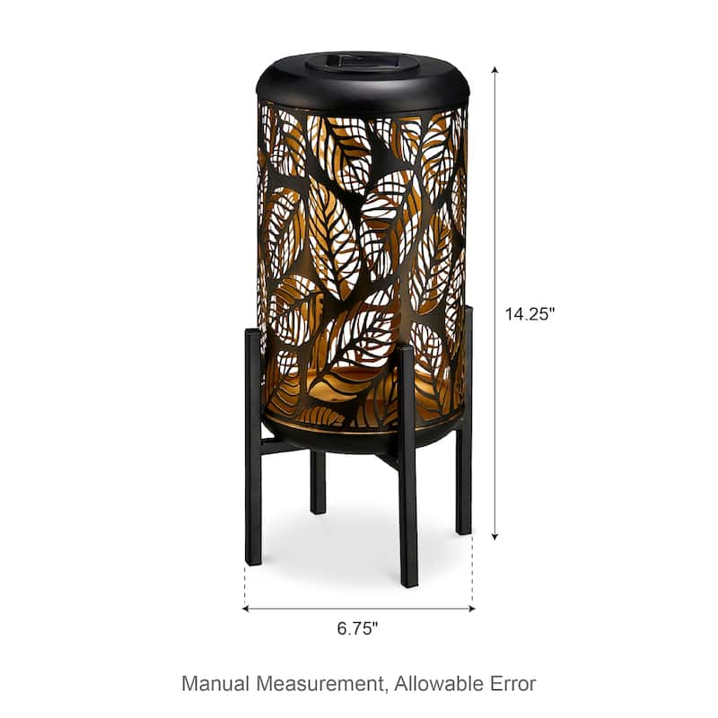 Glitzhome 14.25"H Set of 2 Metal Flower Cutout Solar Lanterns Floor Lantern