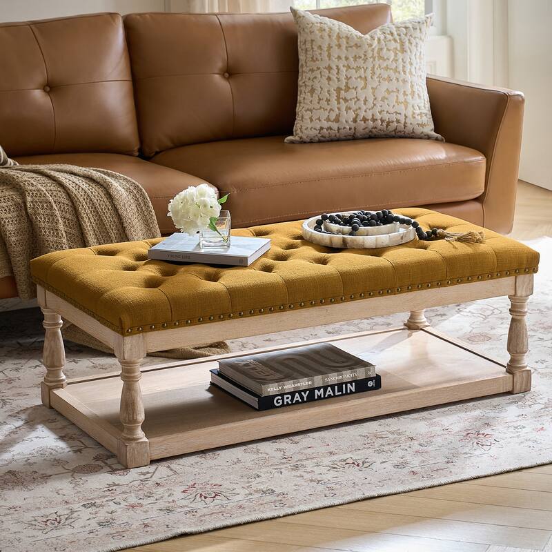 Conelius Upholstered Traditional Rectangular Cocktail Ottoman with a Tray by HULALA HOME