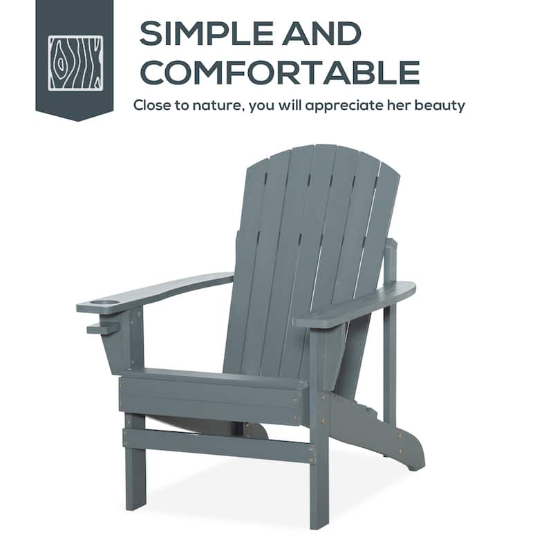 Outsunny Oversized Fir Wood Adirondack Chair with Cup Holder
