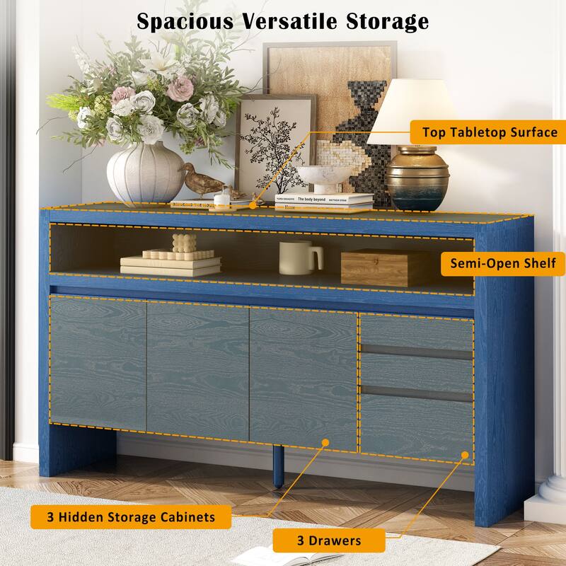 3-Door Sideboard with 3 Drawers - Modern Solid Ash Sideboard, Large Storage Cabinet for Living Room, Hallway, Dining