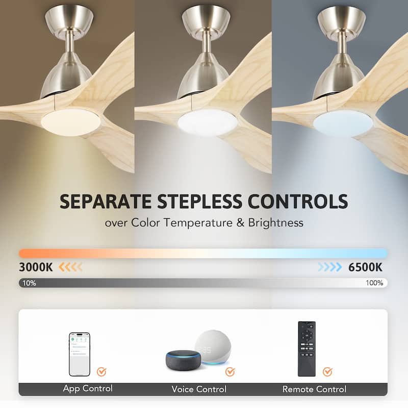 CO-Z Mid-century Modern 3 - Blade Smart LED Ceiling Fan with Dimmable Light and Remote