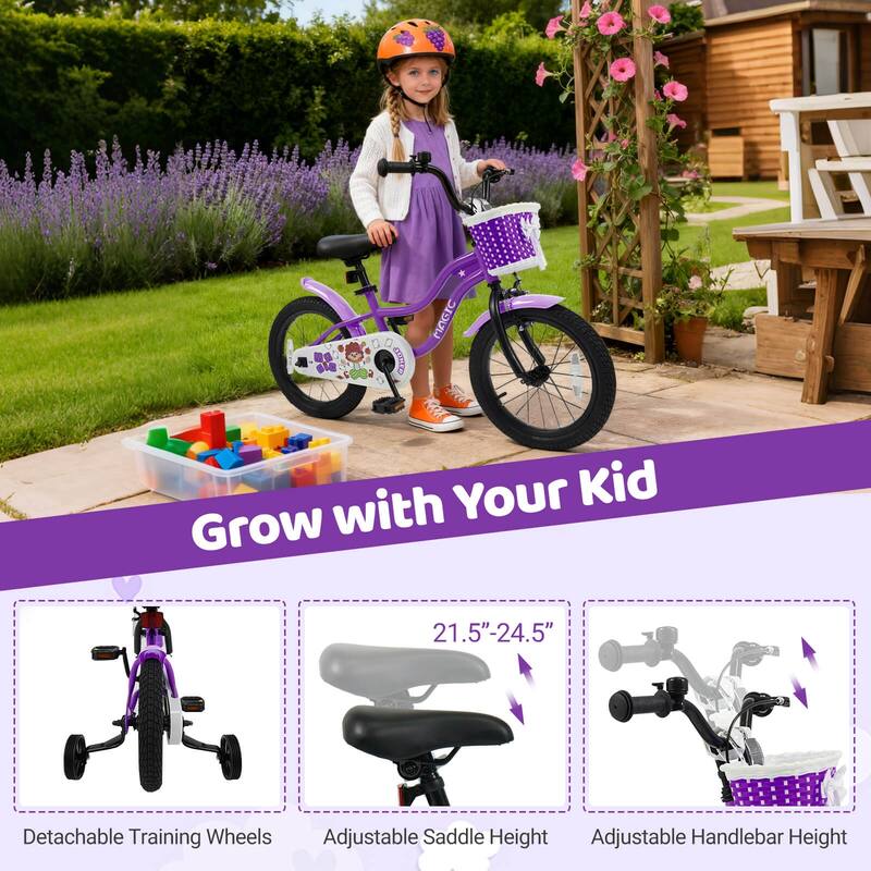 Costway 12”/14”/16”/18” Kids Bike with Training Wheels, Basket, Hand & - See Details