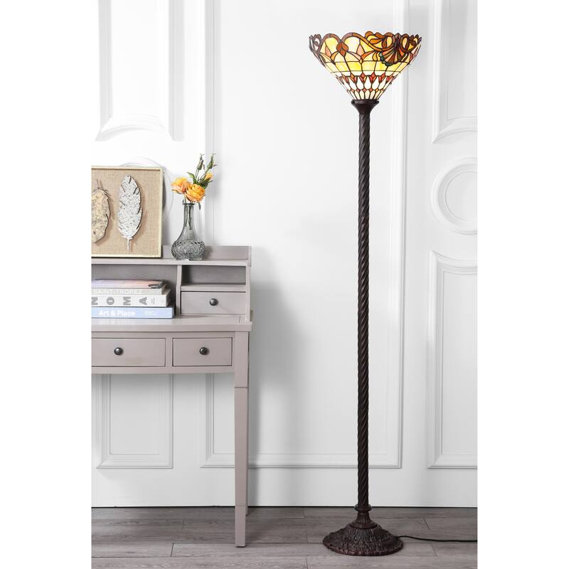 Botanical Tiffany-Style 70" Torchiere LED Floor Lamp, Bronze by JONATHAN Y - 70" H x 15" W x 15" D - 70" H x 15" W x 15" D