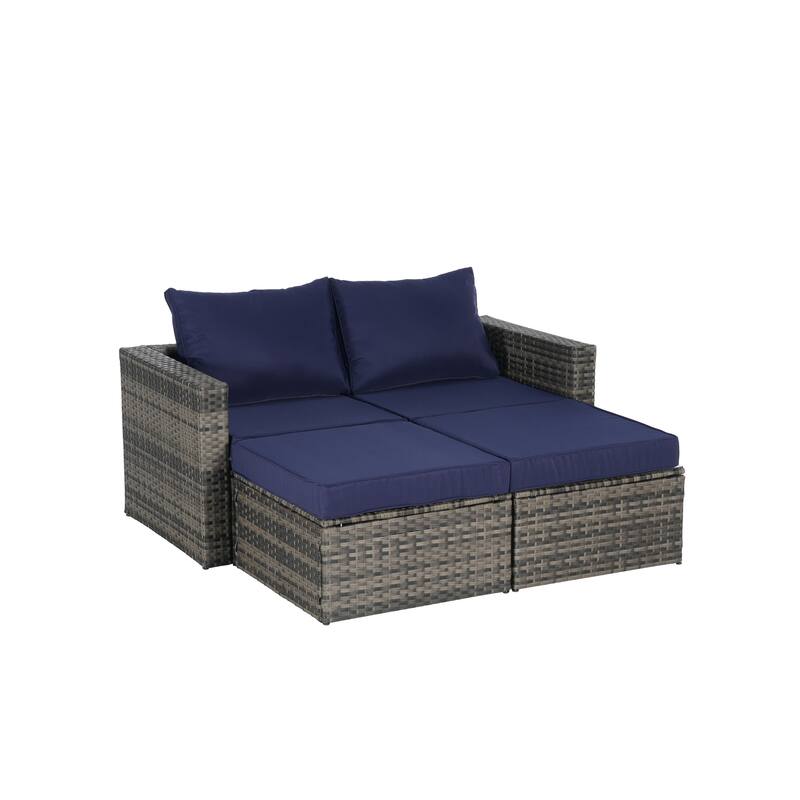 8-Piece Outdoor Patio Rattan Modular Sectional Sofa Set with Tempered Glass Coffee Table