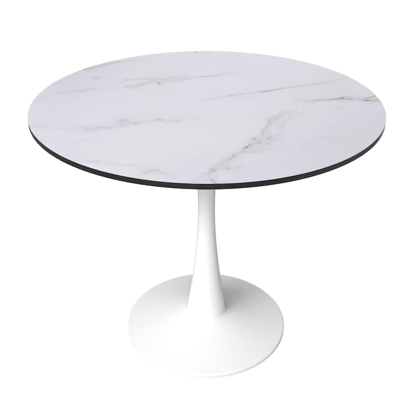 Bristol 31" Modern Round MDF Wood Top Dining Table with Glossy Steel Pedestal Base for Kitchen & Dining Room