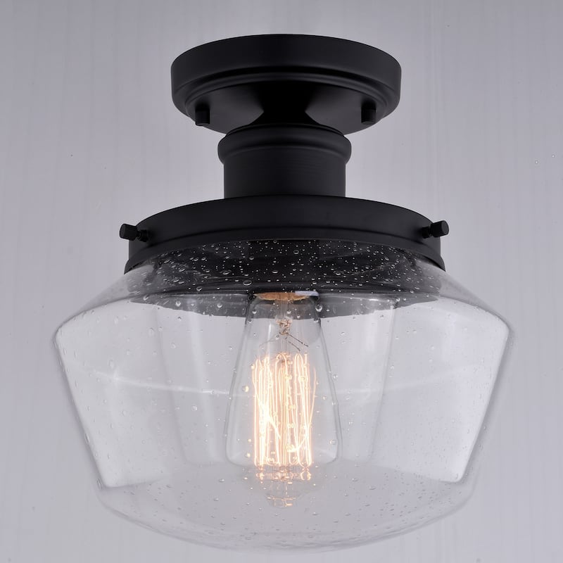 Outdoor Flush Mount Ceiling Light - Antique Black Finish, Clear Glass Shade - 10.5