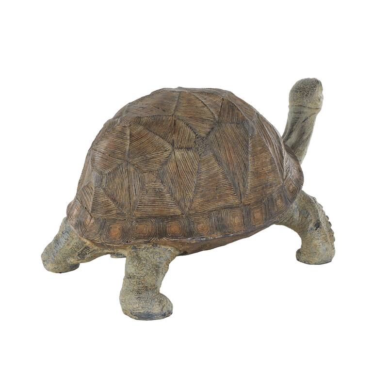 Brown Resin Distressed Textured Turtle Indoor Outdoor Garden Sculpture with Patterned Shell