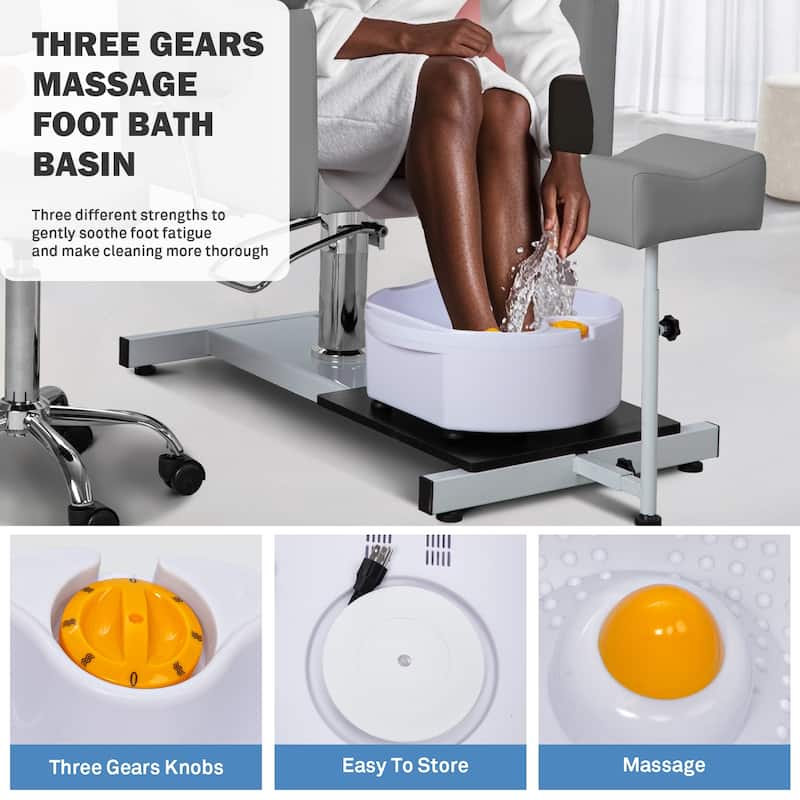 Pedicure Chair with Foot Spa Stool with Adjustable Pedicure Stand