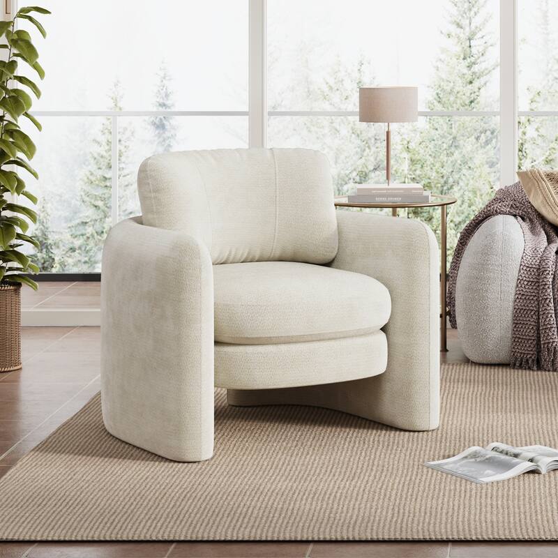 Accent Chairs, Living Room Chairs Upholstered Barrel Armchair for Living Room - Beige