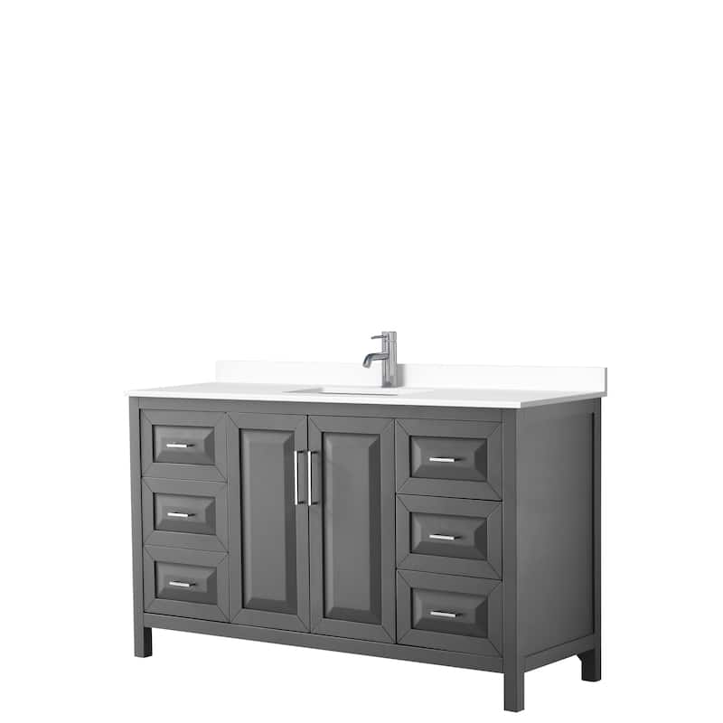 Daria 60 Inch Single Vanity, Cultured Marble Top - Dark Gray, Chrome Trim, White Cultured Marble Top