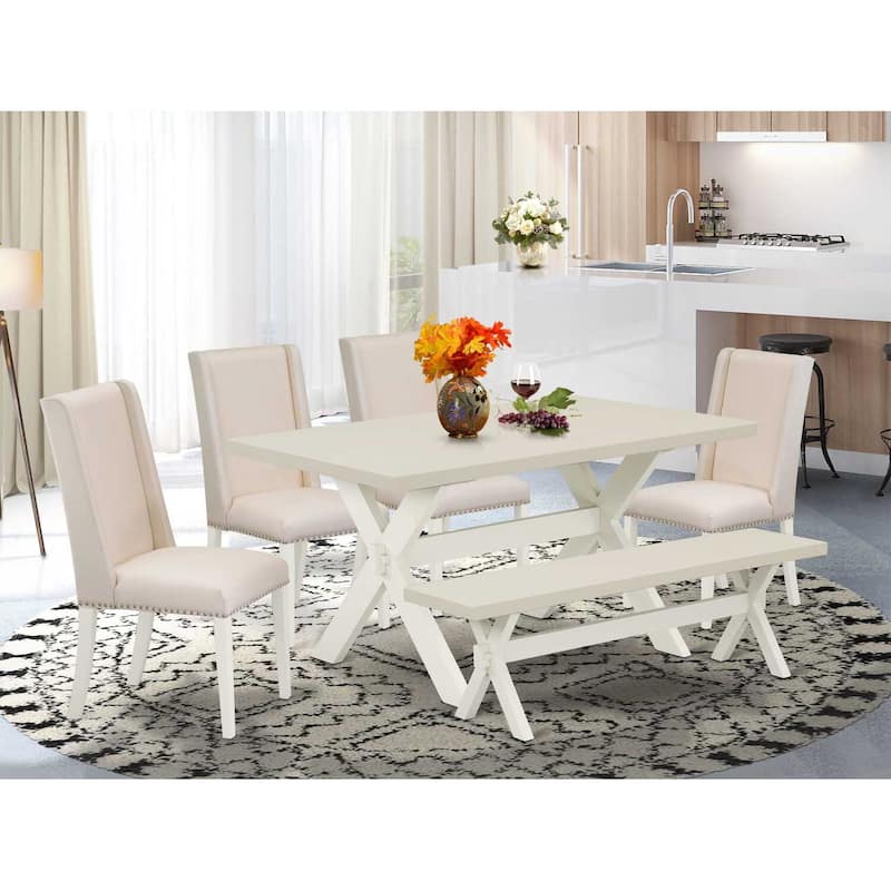 HomeStock 6-Piece Rectangle Natural Oak Finish Solid Wood Top Dining Table with 1-Bench, 4-Chairs