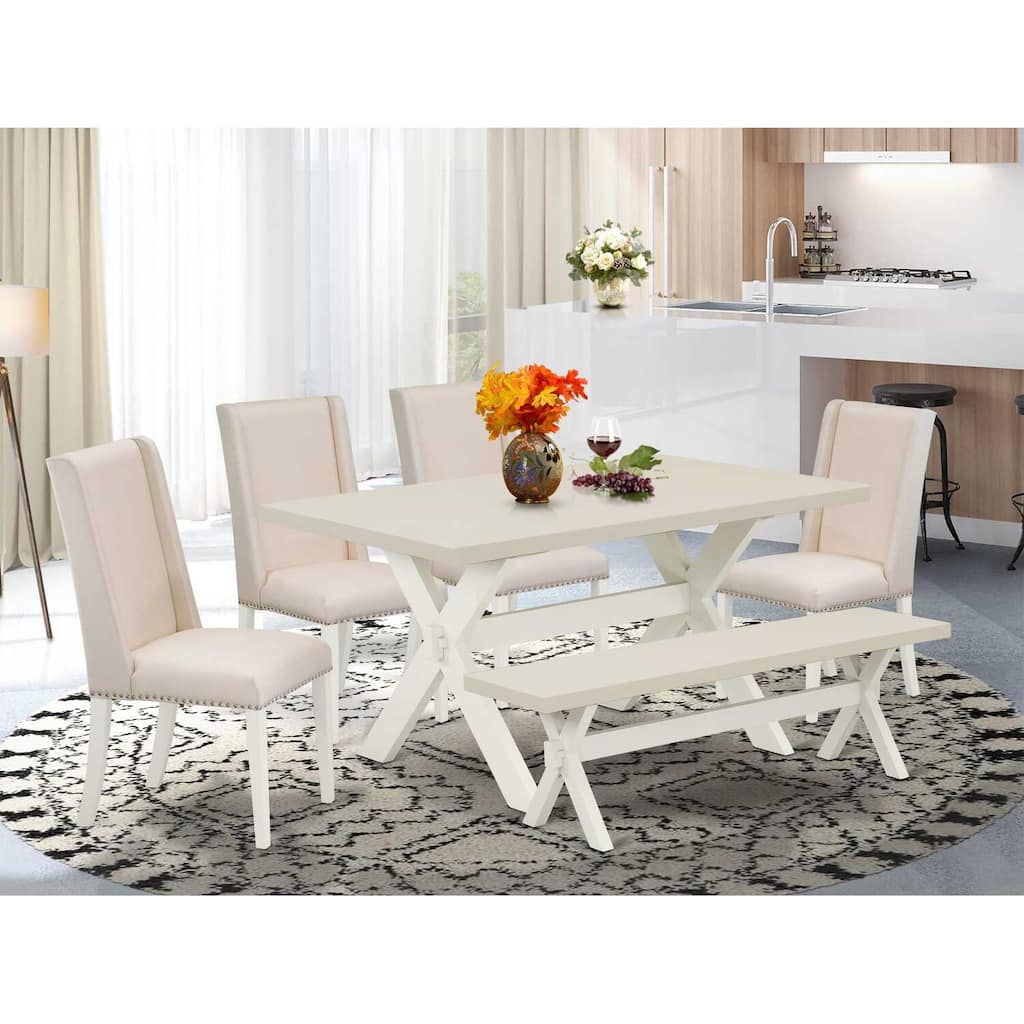 HomeStock 6-Piece Rectangle Natural Oak Finish Solid Wood Top Dining Table with 1-Bench, 4-Chairs