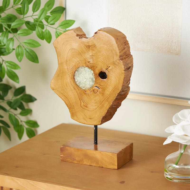 Teak Wood Abstract Sculpture with Resin Embedded - Brown - Roche River Decor - 4"W x 10"L x 12"H