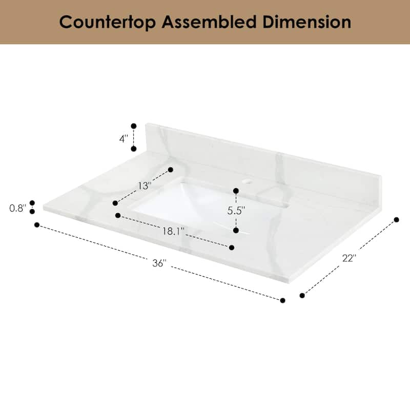 Altair Arbios Calacatta White Quartz Stone Vanity Top in Single Faucet Hole Without Vanity