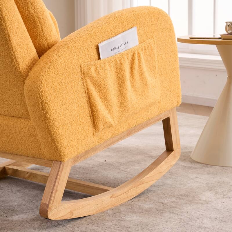 Plush Rocking Chair with Adjustable Footrest and Storage Pocket