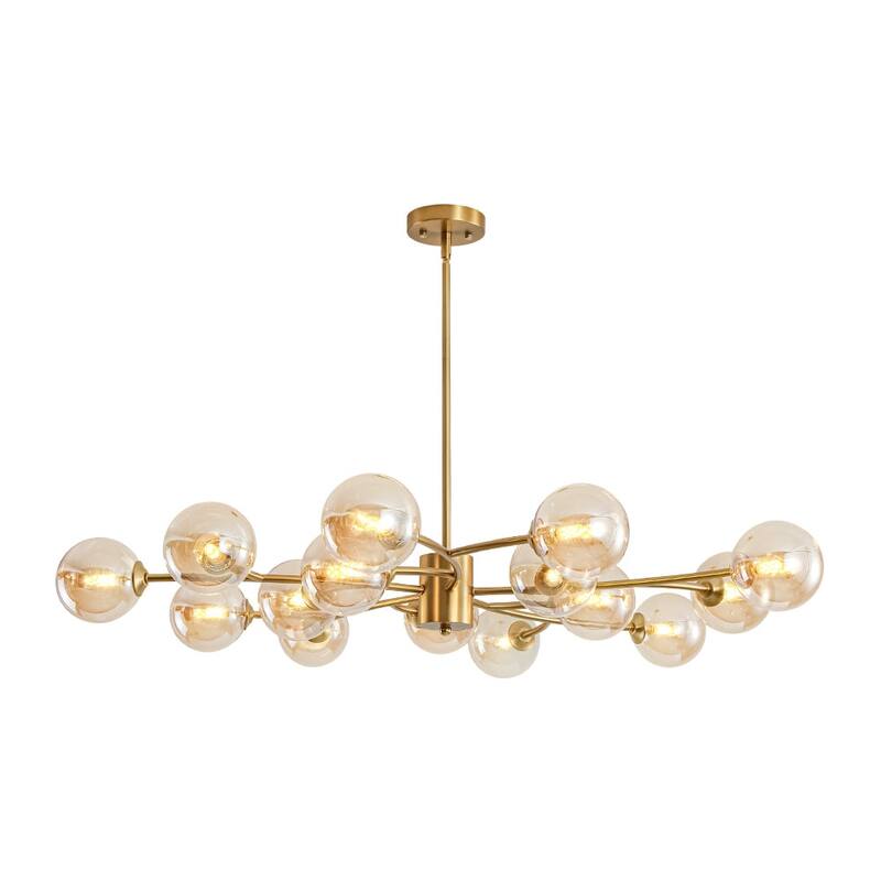 15-Light Spiral Branch Mid-century Amber Glass Chandelier - 43.3 in