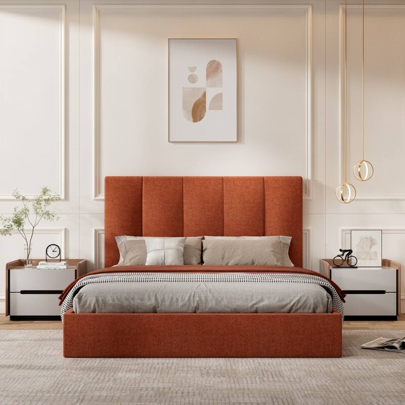 Modern Upholstered Lift-Up Storage Platform Bed with Headboard
