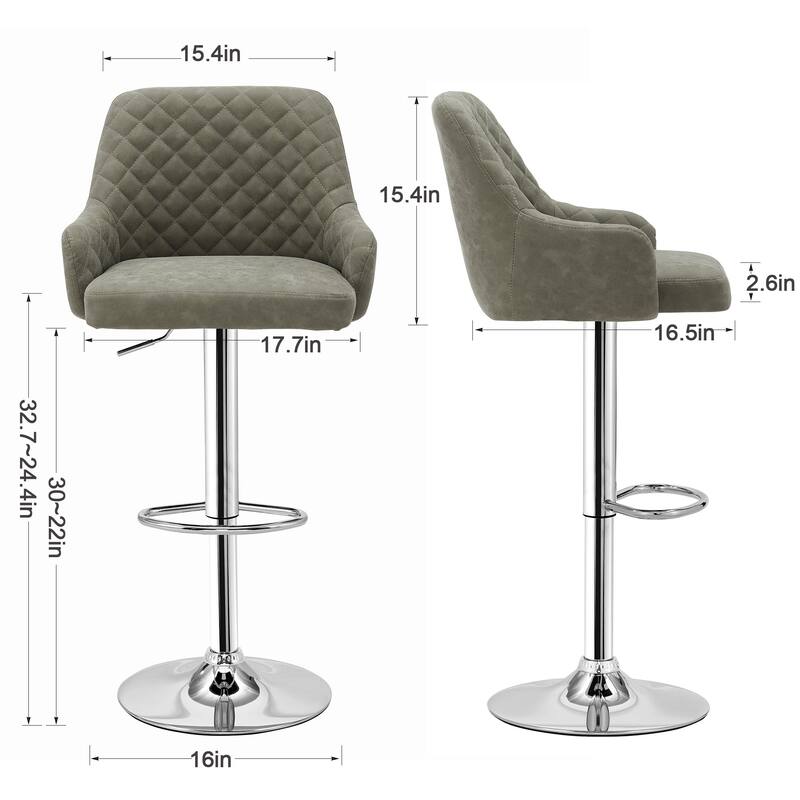 Javlergo 4-Pack Adjustable Bar Stools 24.4" to 32.7" Height Range with Footrest & Diamond Quilted Half-Back Counter Stools Set