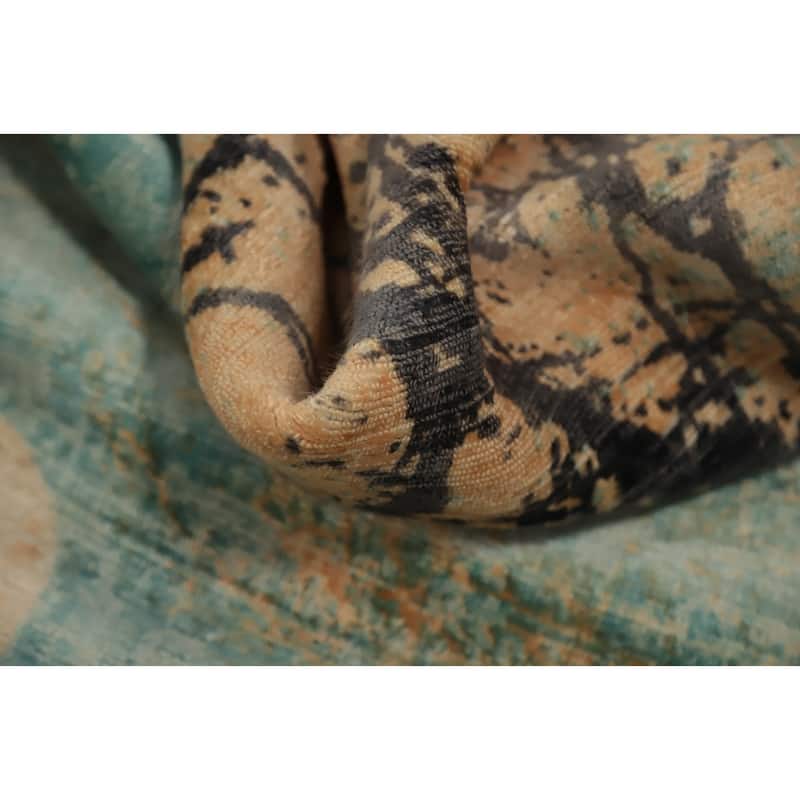 Hand Knotted Oriental Viscose Silk Carpet Modern Pictorial Oranges & Rust Abstract Area Rug - 7' 11'' X 4' 10''