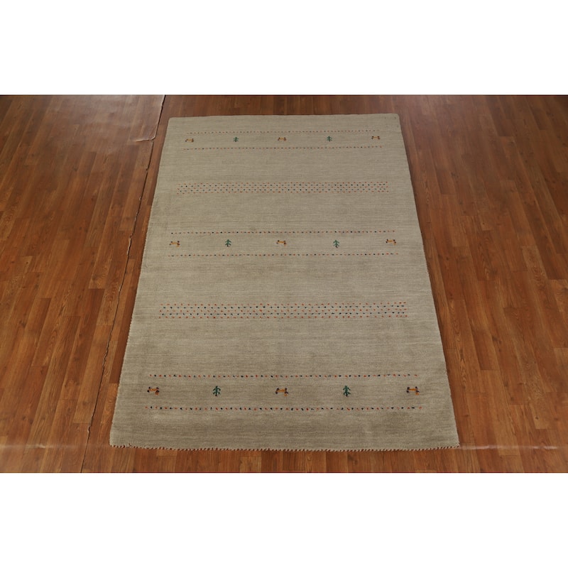 Hand Knotted Oriental 100% Wool Carpet Tribal Tribal Green Gabbeh Area Rug - 6' 6'' X 4' 7''