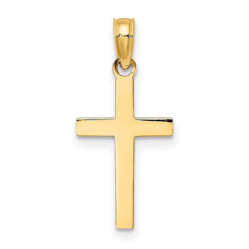 Curata 10k Yellow Gold 18" Small Beveled Polished Squared Cross Pendant Necklace (10mm x 23mm)