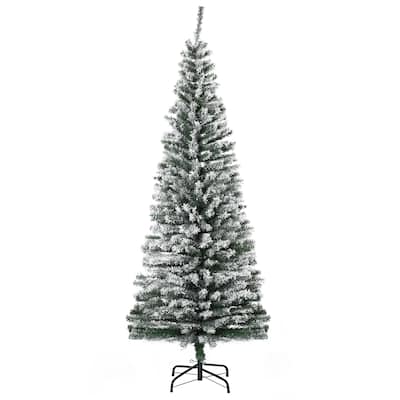 6' Snow-Flocked Slim Artificial Christmas Tree with 492 Tips - Unlit, Realistic Branches for Home or Office Holiday Décor