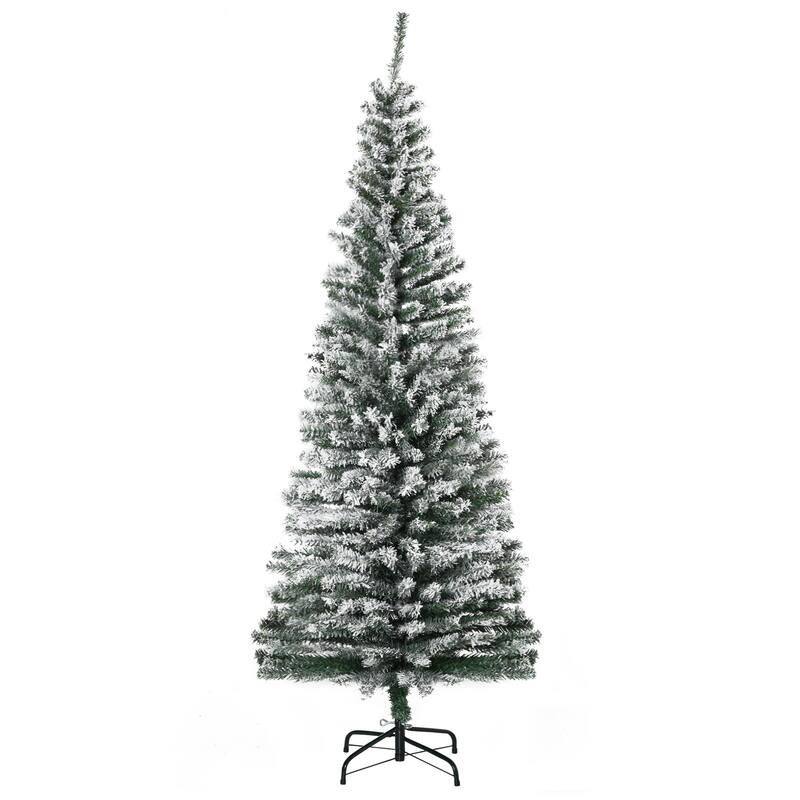 Elegant 6' Unlit Snow-Flocked Christmas Tree with Full Branch Tips and Sturdy Base for Indoor Decor - 6 Foot - Green