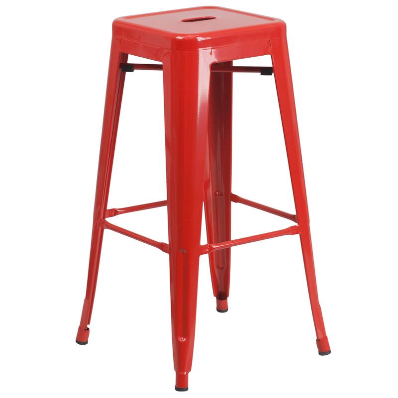 24'' Round Metal Indoor-Outdoor Bar Table Set with 2 Square Seat Backless Stools