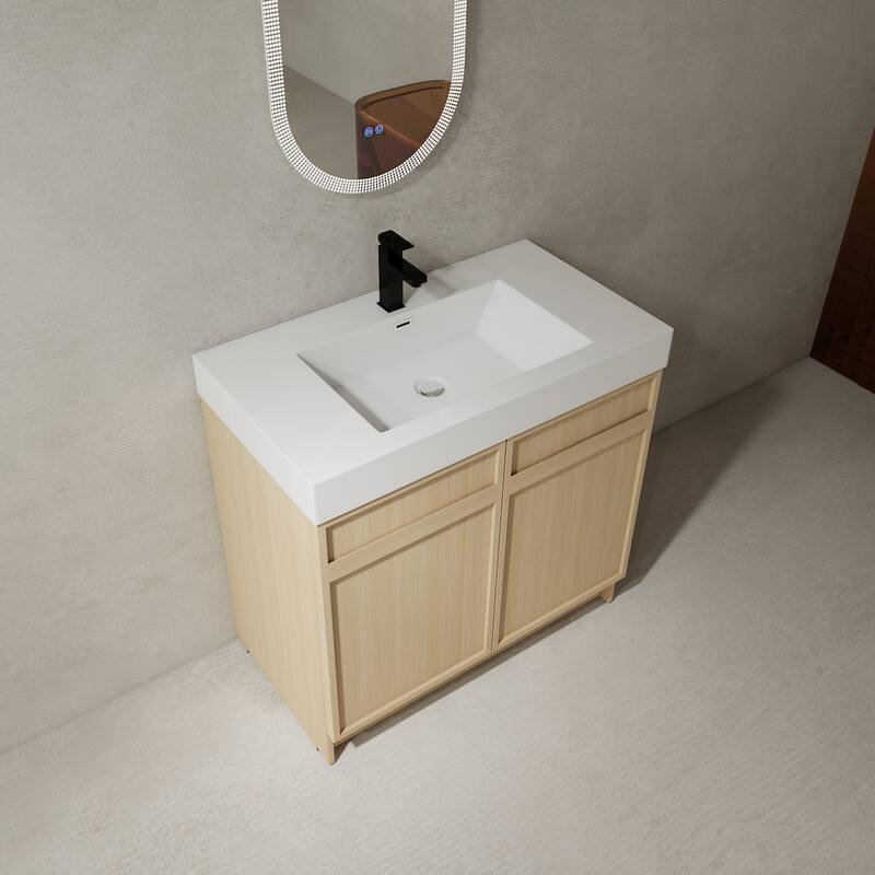 Bathroom Vanity with Resin Sink, Soft-Close Door Hinges, Adjustable Shelf, Scratch & Water-Resistant Melamine