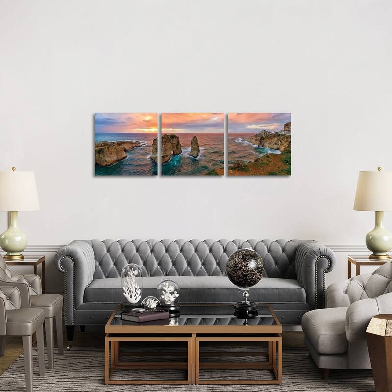 iCanvas "Sunset at the Raouche Coast, Beirut, Lebanon" by Panoramic Images 3-Piece Canvas Wall Art Set