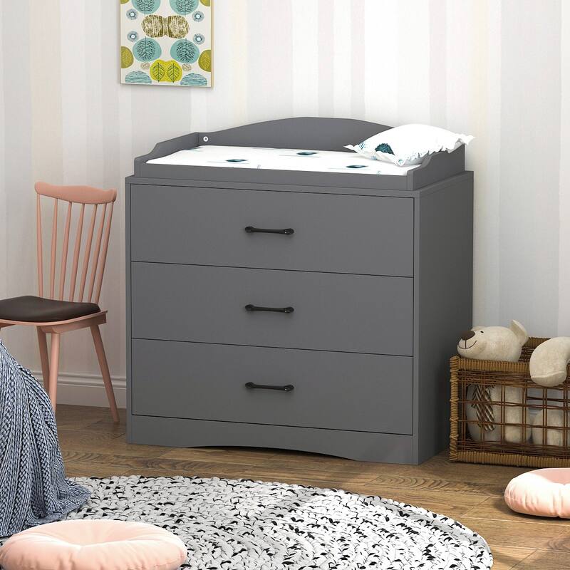 Kerrogee 3-Drawer Dresser with Changing Table - Grey/White/Black