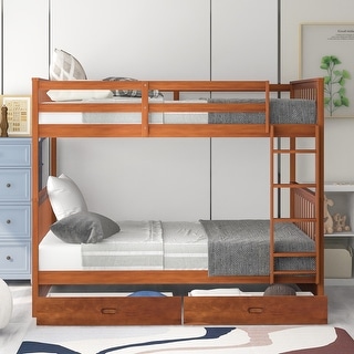 Maximized Storage Space Bunk Bed with Solid Construction, Health and Comfort, Safety Guaranteed, Brown