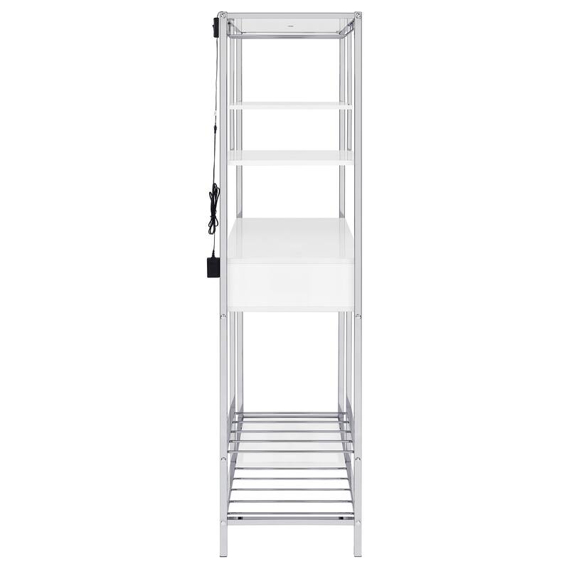 Figueroa White High Gloss 5-shelf Wine Cabinet with Storage Drawer