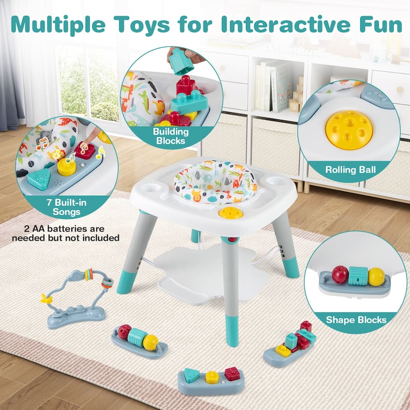 Multicolor 6-in-1 Kids Activity Center with Rotating Seat, Toys and Adjustable Board - 24" L × 24" W × 27" H