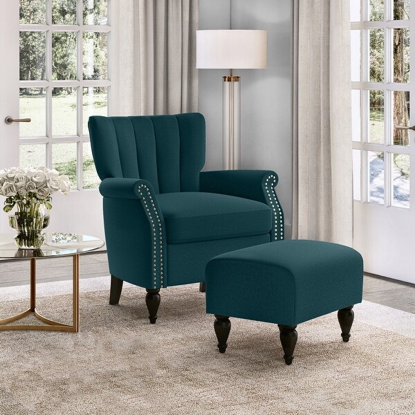 Copper Grove Noveen Channel Tufted Rolled Arm Chair and Ottoman