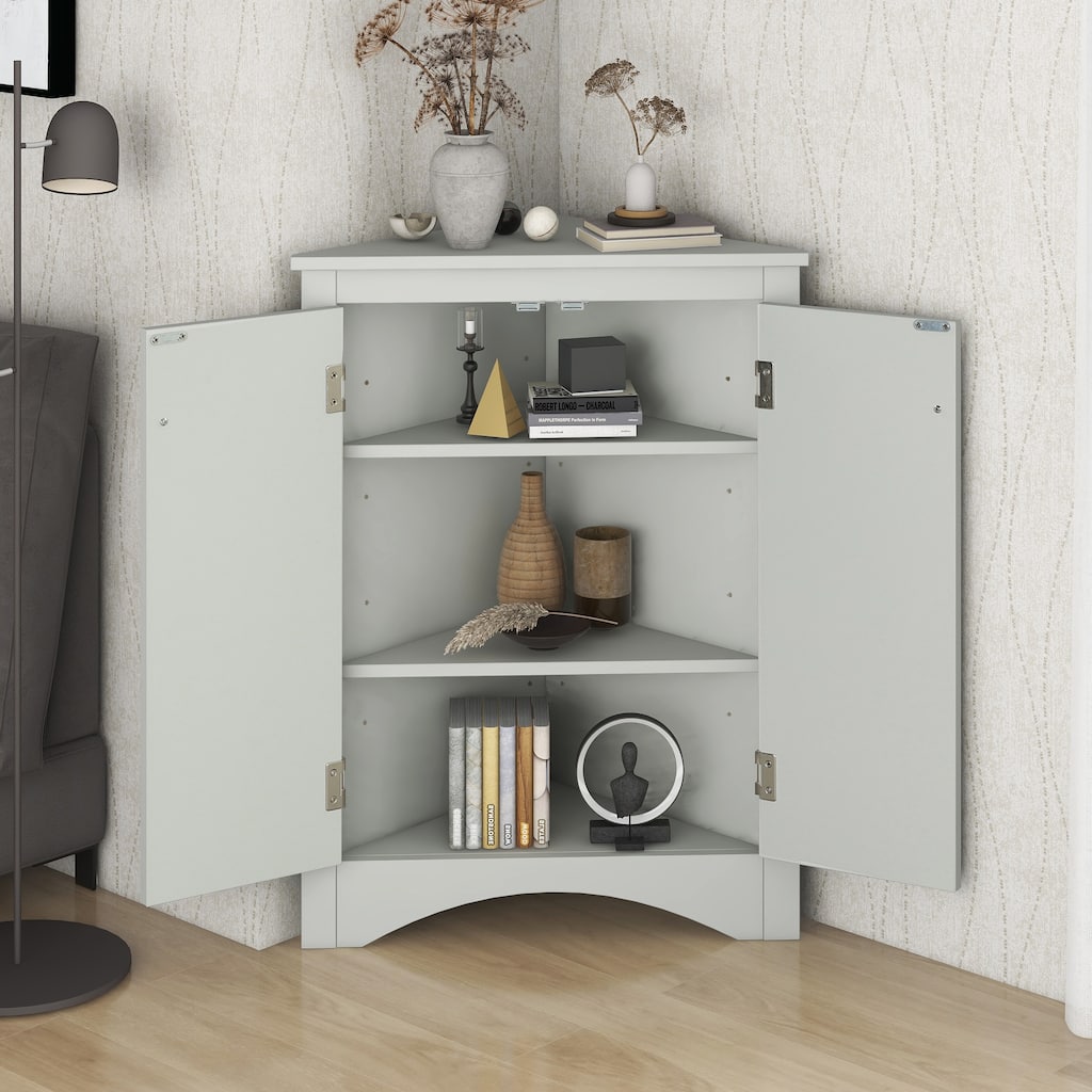 Grey Triangle Bathroom Storage Cabinet with Adjustable Shelves
